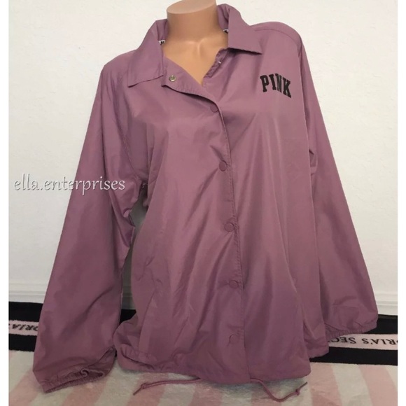 VS Pink Mauve Black Snap Front Lined Coach Jacket - Picture 2 of 7
